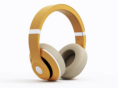 Golden Headphones With Modern Design White Accents And Comfortable Beige Ear Cushions 3d model