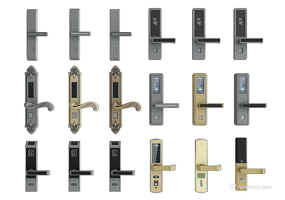 Tech Exhibition Hall Displaying Various Door Locks With Modern And Classic Designs 3d model 