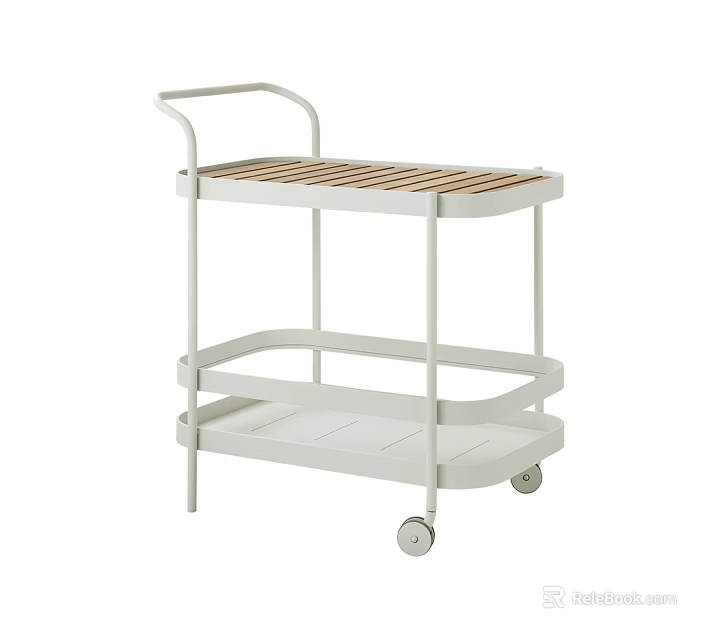 Modern Tea Cart With Two Tier Shelves Wooden Top And White Frame On Wheels 3d model 