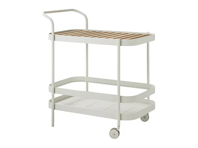 Modern Tea Cart With Two Tier Shelves Wooden Top And White Frame On Wheels 3d model
