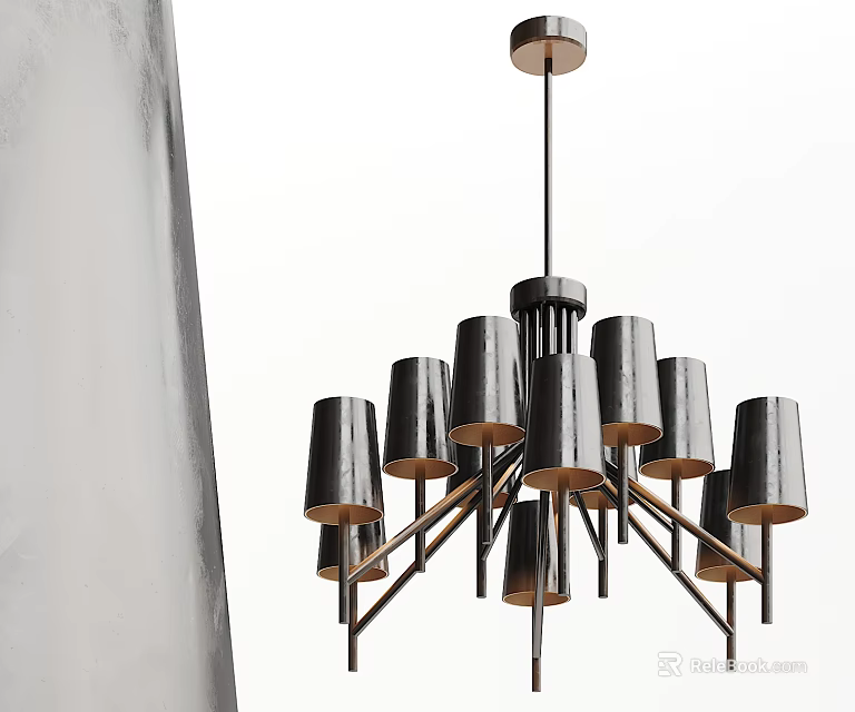 Modern Chandelier With Multiple Black Cylindrical Shades And Metal Frame Design 3d model 