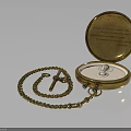 Vintage Golden Pocket Watch With Open Engraved Lid White Dial And Chain