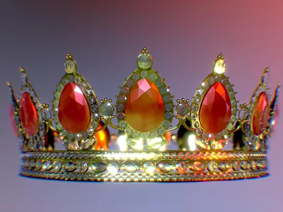 Luxury Royal Crown With Red Ruby Gemstones And Gold Inlaid Ornamental Design 3d model