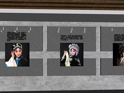Traditional Cultural Background Wall With Peking Opera Portraits And Hanging Lights 3d model