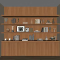 Modern Wooden Bookshelf With Layered Shelves Books Decorative Items And Photo Frames