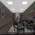 Traditional Chinese Style Tobacco And Wine Shop Interior With Display Cabinets Chandeliers And Green Plants