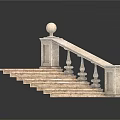 Classic Stone Staircase Design With Balustrade And Decorative Ball Steps 3d model