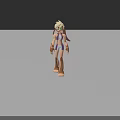 3D Character With Animal Features Blonde Hair Green Eyes And Purple White Outfit
