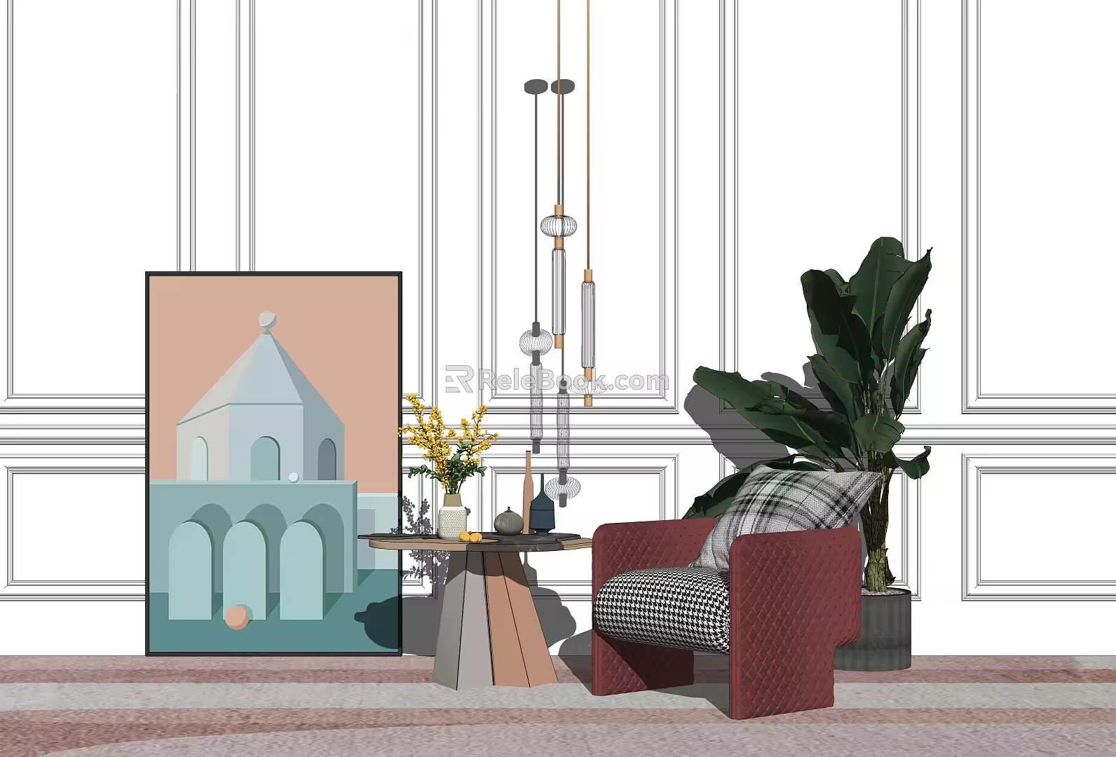 Modern Single Sofa Casual Single Sofa Coffee Table Combination 3d model