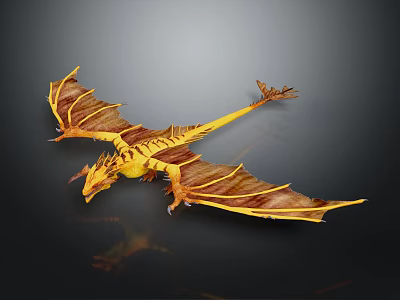 Detailed Yellow Brown Dragon Game Movie Character With Wings In Flying Pose 3d model