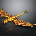 Detailed Yellow Brown Dragon Game Movie Character With Wings In Flying Pose