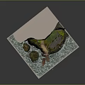 Detailed Miniature Landscape Model With Rock Formation Cottages Water Waves And Small Boat