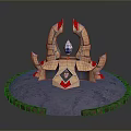 Fantasy Platform Structure With Circular Stone Base Golden Frames Red Blue Glows And Central Crystal 3d model