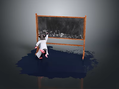 Game Movie Character in White Coat Hat Writing on Blackboard with Blue Liquid Around 3d model