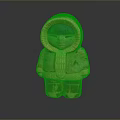 Woman Doll In Yellow Hooded Coat With Textured Details Blue Hair Standing On Dark Background