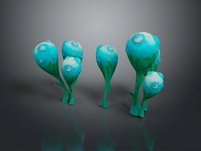 Unique Artistic Blue And White Flower Plants With Green Stems For Home Decor 3d model