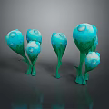 Unique Artistic Blue And White Flower Plants With Green Stems For Home Decor