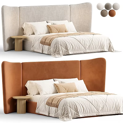 Modern Double Bed With Upholstered Headboard And Cozy Bedding In Neutral Tones 3d model