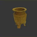 Decorative Orange Ceramic Container With Carved Patterns And Four Legs Design