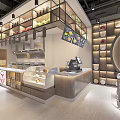 Modern Restaurant Interior Design With Open Counter Glass Display Cases And Menu Screens