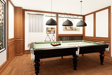 American billiard room billiard room billiard table cue chandelier leisure sofa guardrail hanging picture bar 3d model