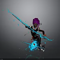 Purple Haired Fantasy Character With Blue Energy Splash And Dynamic Pose