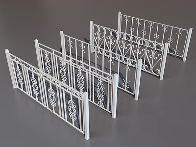 White Wrought Iron Fence With Decorative Patterns For Outdoor Home Garden Use 3d model