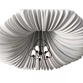 Elegant White Pleated Curtain Design With Hanging Chandelier In Center