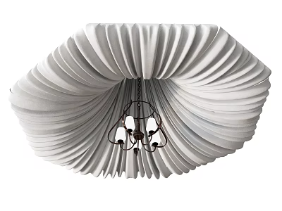 Elegant White Pleated Curtain Design With Hanging Chandelier In Center 3d model