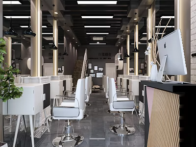 Modern Beauty and Hair Salon Interior With Stylish Chairs Mirrors and Workstations 3d model