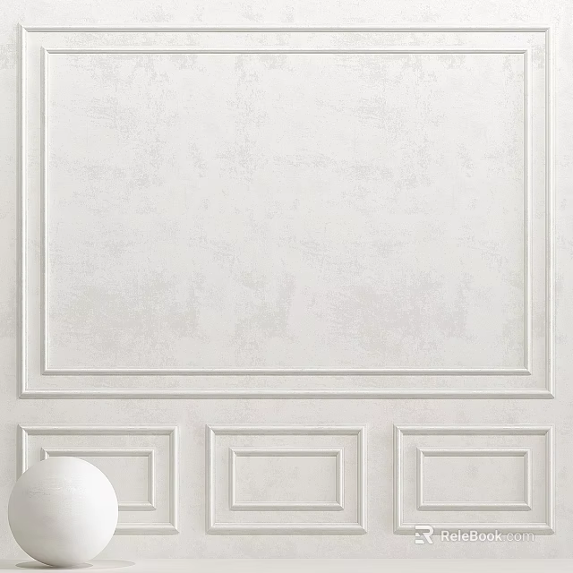 White Wall Paneling with Simple Design and Rectangular Lower Panels for Interior Decoration 3d model 