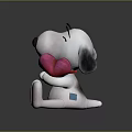 Cute White Plush Doll With Black Ears Holding Pink Heart Sitting On Black Surface