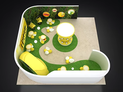 Colorful Children's Play Area With Green Grass Yellow Slide And Mushroom Decorations 3d model