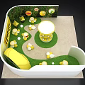 Colorful Children's Play Area With Green Grass Yellow Slide And Mushroom Decorations