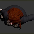 Stylish Red Haired Game Movie Character In Black Blazer Lace Top Glasses And High Heels