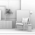 Modern Single Sofa Interior Design With Decorative Painting Floor Lamp And Marble Side Table