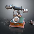 Vintage Rotary Dial Telephone With Wooden Base And Metal Receiver Cord