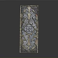 Exquisite Rectangular Sculptural Carving With Intricate Floral Patterns And Gold Blue Tones