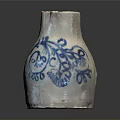 White Ceramic Vase With Blue Floral Patterns And Rustic Design Details 3d model