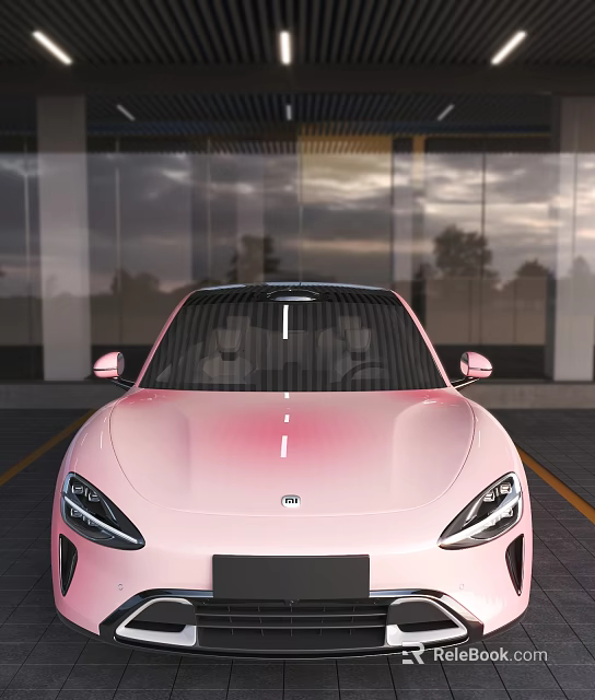 Modern Pink Car Front View With Sleek Exterior And Glass Facade Background 3d model 
