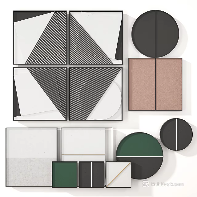 Modern Geometric Wall Art Decor With Various Shapes And Colorful Frames 3d model