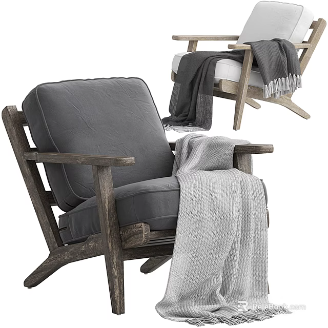 Cozy Single Sofa With Wooden Frame Gray Cushion And Gray Blanket 3d model 