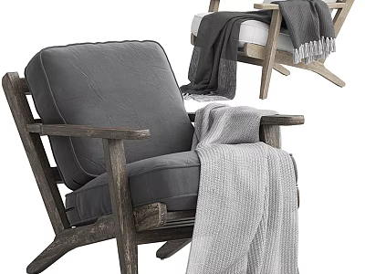 Cozy Single Sofa With Wooden Frame Gray Cushion And Gray Blanket 3d model