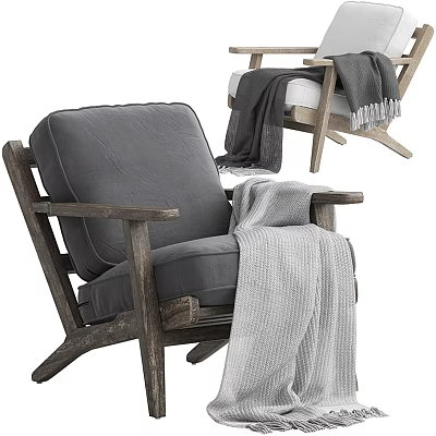 Cozy Single Sofa With Wooden Frame Gray Cushion And Gray Blanket 3d model