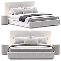 Modern Double Bed With Upholstered Headboard Multiple Pillows And Bedside Table 3d model