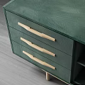 Green Console Cabinet Sideboard With Drawers Open Shelf Golden Handles Wooden Legs And Books Decor