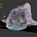 Cartoon Scene Featuring Frozen Iceberg with Stone Towers and Calm Water Area