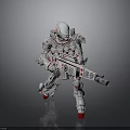 Futuristic Armored Character With Mechanical Armor And Large Sci Fi Weapon