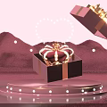 Pink Landscape Sculpture With Open Gift Box Golden Crown Heart Shape And Pink Sand Dunes