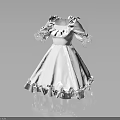 Elegant White Princess Satin Dress With Ruffled Hem And Puffed Sleeves
